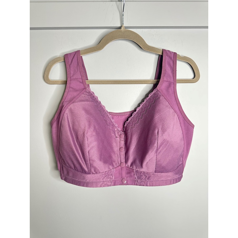 Moona Bra Purple Lace Trim Front Closure Comfort Bra Plus‎ Size 3XLN